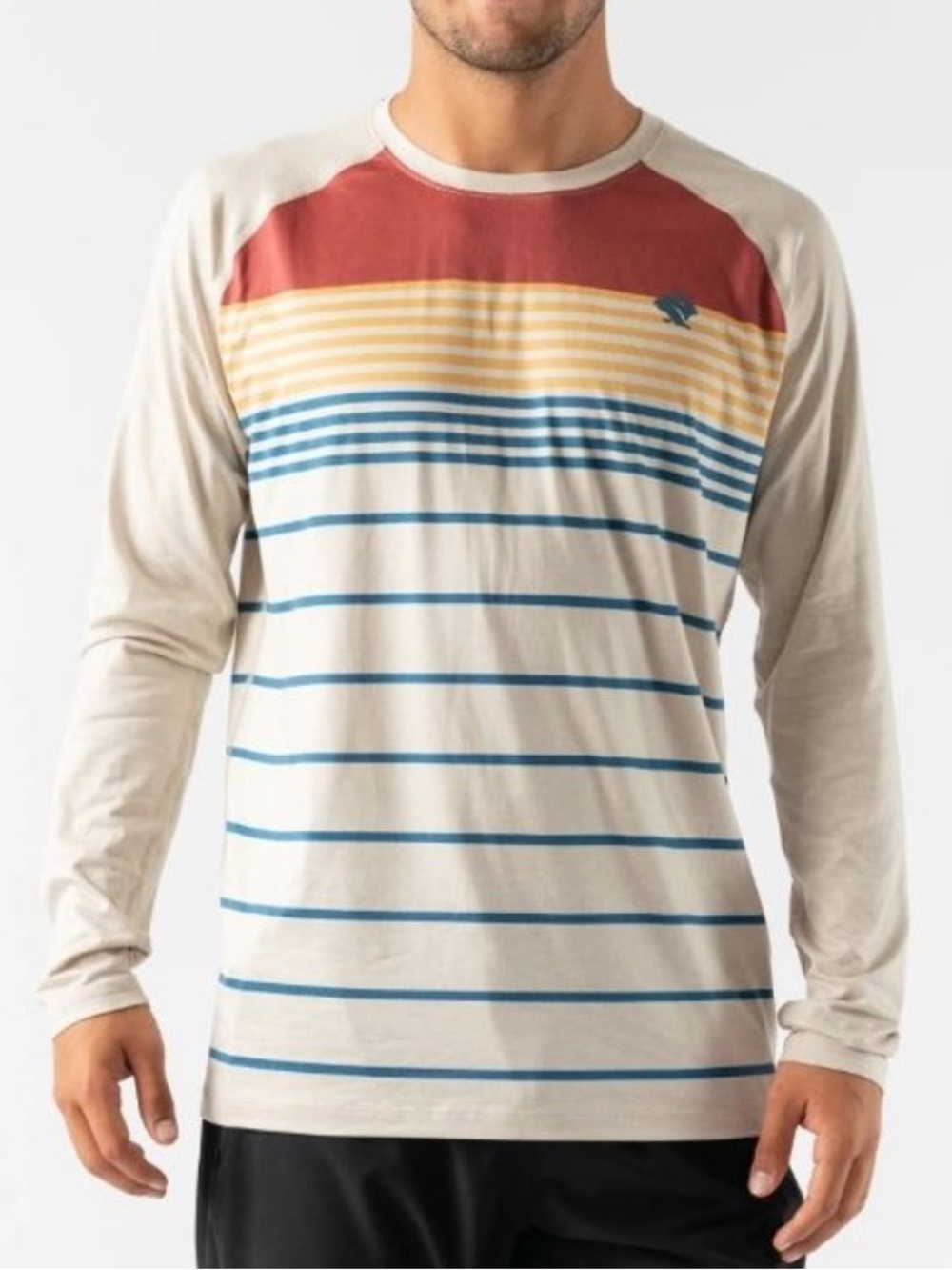rabbit EZ Long Sleeve Men's Striped Tee - Cream, Rust & Blue Size Small #RM169